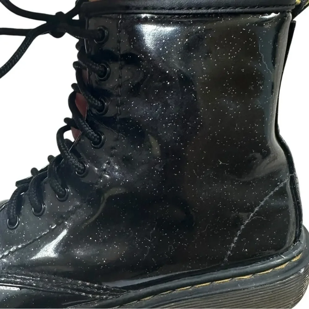 Doc Dr Martens Black Glitter Boots US 2 UK 3 AIR WAIR 1460 Y Zip